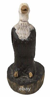 Vintage Folk Art Hand Carved Wooden American Bald Eagle Figure, Signed