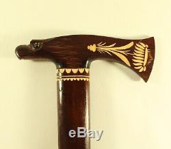Vintage German Folk Art Hand Carved Wooden Walking Stick Cane With Eagle Head