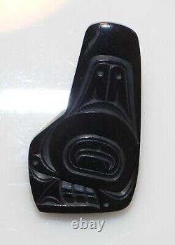 Vintage Haida Eagle Hand-carved Argillite Killer Whale Brooch Pin by Denny Dixon