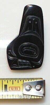 Vintage Haida Eagle Hand-carved Argillite Killer Whale Brooch Pin by Denny Dixon