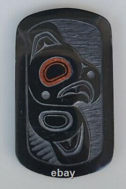 Vintage Haida Eagle Hand-carved Argillite Small Oval Plaque by Denny Dixon 1990