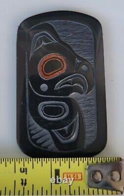 Vintage Haida Eagle Hand-carved Argillite Small Oval Plaque by Denny Dixon 1990