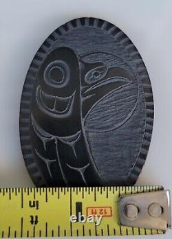 Vintage Haida Eagle Hand-carved Argillite Small Oval Plaque by Denny Dixon 1997