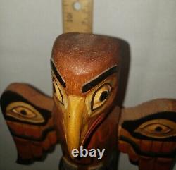 Vintage Hand Carved Alaskan Totem Eagle Bear Wolf #1