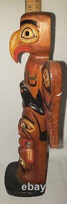 Vintage Hand Carved Alaskan Totem Eagle Bear Wolf #1