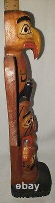 Vintage Hand Carved Alaskan Totem Eagle Bear Wolf #1