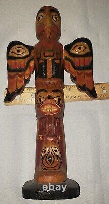 Vintage Hand Carved Alaskan Totem Eagle Bear Wolf #1