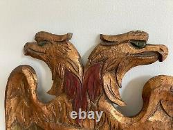 Vintage Hand Carved Americana Gilt Doubled Headed Eagle wall Folk Art