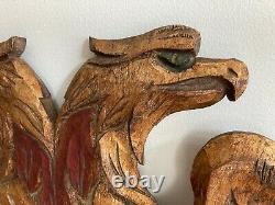 Vintage Hand Carved Americana Gilt Doubled Headed Eagle wall Folk Art