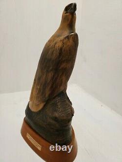 Vintage Hand Carved Buffalo Horn Perched Eagle Made in Thailand