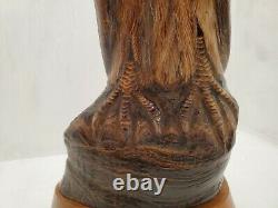 Vintage Hand Carved Buffalo Horn Perched Eagle Made in Thailand