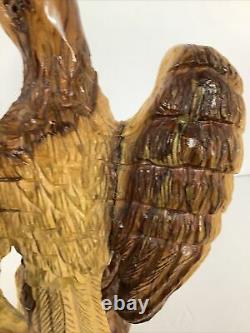 Vintage Hand Carved Folk Art Wooden America Eagle Bird Statue Figure n 10 S15