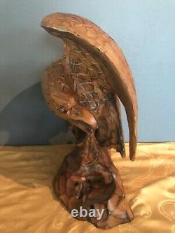 Vintage Hand Carved Folk Art Wooden America Eagle Bird Statue Figure nice