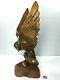 Vintage Hand Carved Folk Art Wooden Eagle Sculpture Spread Wings Brown 12.5 H