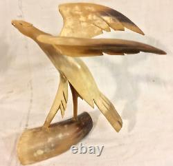 Vintage Hand-Carved Horn Sculpture Folk Art Eagle, Chihuahua Mexico c. 1920-50s
