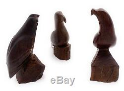 Vintage Hand Carved Ironwood Wooden Eagle Bird Hawk Falcon Statues Lot of 3