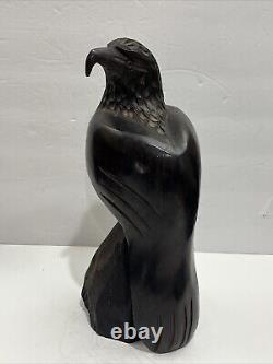 Vintage Hand Carved Large Heavy Ironwood Wooden American Eagle Falcon Sculpture