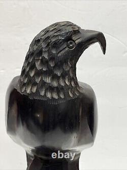 Vintage Hand Carved Large Heavy Ironwood Wooden American Eagle Falcon Sculpture