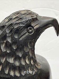 Vintage Hand Carved Large Heavy Ironwood Wooden American Eagle Falcon Sculpture