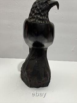 Vintage Hand Carved Large Heavy Ironwood Wooden American Eagle Falcon Sculpture