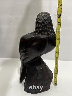 Vintage Hand Carved Large Heavy Ironwood Wooden American Eagle Falcon Sculpture