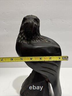 Vintage Hand Carved Large Heavy Ironwood Wooden American Eagle Falcon Sculpture