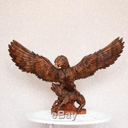 Vintage Hand Carved Large Wooden Figure of an Eagle fight with Wolf