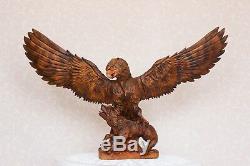 Vintage Hand Carved Large Wooden Figure of an Eagle fight with Wolf