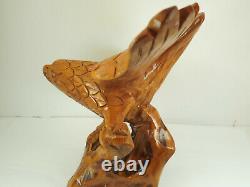 Vintage Hand Carved Majestic landed Wooden Eagle Statue 16 spread wings #16
