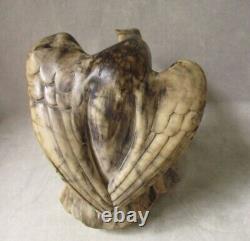 Vintage Hand Carved Marble Eagle Sculpture with Prey Stone Bird Glass Eyes OOAK