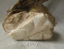 Vintage Hand Carved Marble Eagle Sculpture with Prey Stone Bird Glass Eyes OOAK