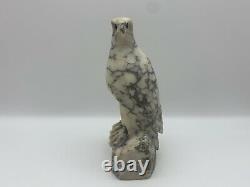 Vintage Hand Carved Marbled Alabaster Stone Eagle Falcon Hawk Bird Figurine