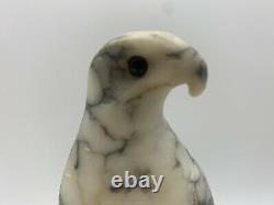 Vintage Hand Carved Marbled Alabaster Stone Eagle Falcon Hawk Bird Figurine