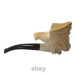 Vintage Hand-Carved Meerschaum Eagle Head Wings Tobacco Pipe With Case Unused