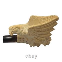 Vintage Hand-Carved Meerschaum Eagle Head Wings Tobacco Pipe With Case Unused