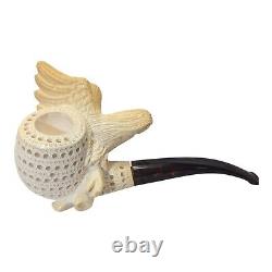 Vintage Hand-Carved Meerschaum Eagle Head Wings Tobacco Pipe With Case Unused