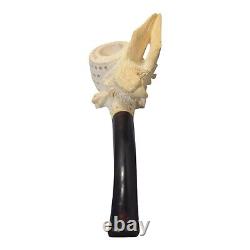 Vintage Hand-Carved Meerschaum Eagle Head Wings Tobacco Pipe With Case Unused