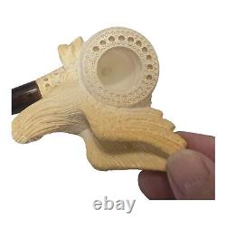 Vintage Hand-Carved Meerschaum Eagle Head Wings Tobacco Pipe With Case Unused