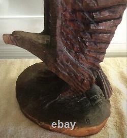 Vintage Hand-Carved Rustic Solid One-Piece Wooden Eagle USA 24 10.6 Lbs. Nice