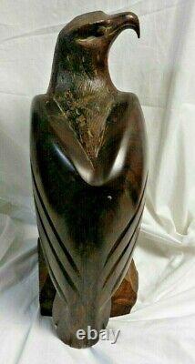 Vintage Hand Carved SOLID WALNUT Wood, Eagle Sculpture 12 Statue, LARGE & HEAVY