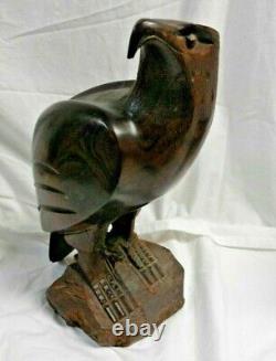 Vintage Hand Carved SOLID WALNUT Wood, Eagle Sculpture 12 Statue, LARGE & HEAVY