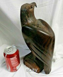 Vintage Hand Carved SOLID WALNUT Wood, Eagle Sculpture 12 Statue, LARGE & HEAVY