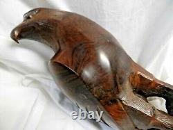 Vintage Hand Carved SOLID WALNUT Wood, Eagle Sculpture 12 Statue, LARGE & HEAVY