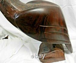 Vintage Hand Carved SOLID WALNUT Wood, Eagle Sculpture 12 Statue, LARGE & HEAVY