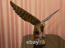 Vintage Hand Carved Soviet Union BIG WOODEN EAGLE USSR Old Statue, 1970