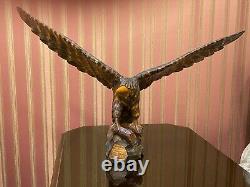 Vintage Hand Carved Soviet Union BIG WOODEN EAGLE USSR Old Statue, 1970