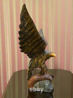 Vintage Hand Carved Soviet Union BIG WOODEN EAGLE USSR Old Statue, 1970