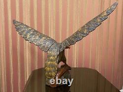 Vintage Hand Carved Soviet Union BIG WOODEN EAGLE USSR Old Statue, 1970