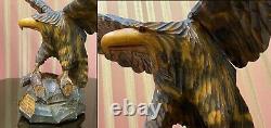 Vintage Hand Carved Soviet Union BIG WOODEN EAGLE USSR Old Statue, 1970