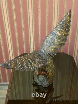 Vintage Hand Carved Soviet Union BIG WOODEN EAGLE USSR Old Statue, 1970